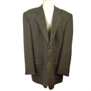 Jack Victor Super 100s Mens 46L 2 Button Blazer Sport Coat Brown Wool Box Check